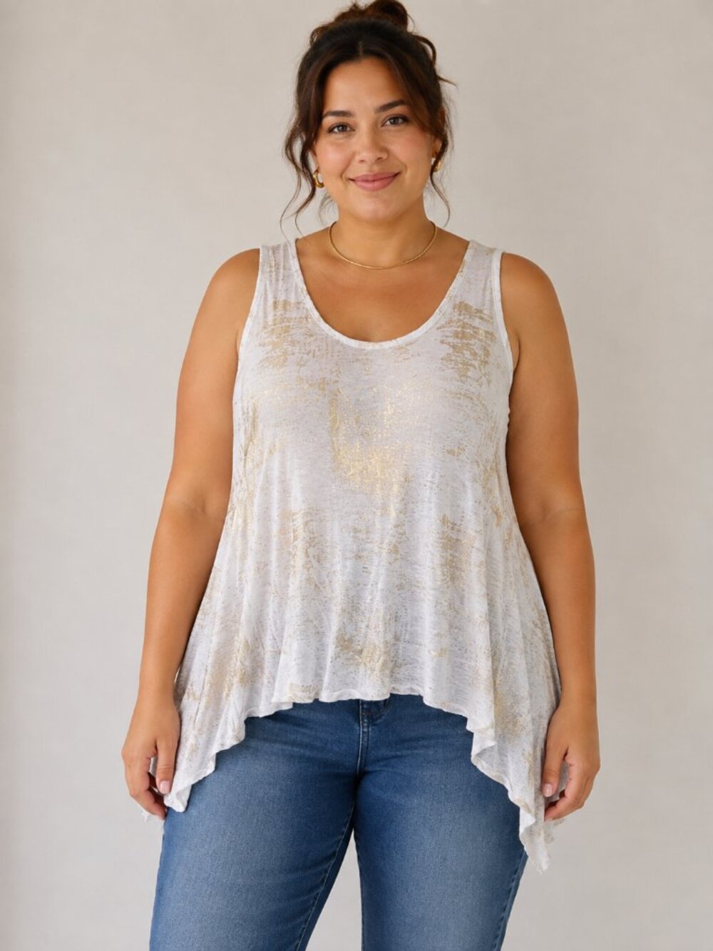 Jennifer Lopez Cream Gold Asymmetrical Tank Top XL